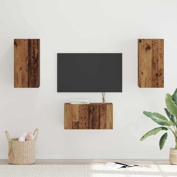 vidaXL TV-Schrankset Wandmontiert 3 pcs Altholz Holzwerkstoff