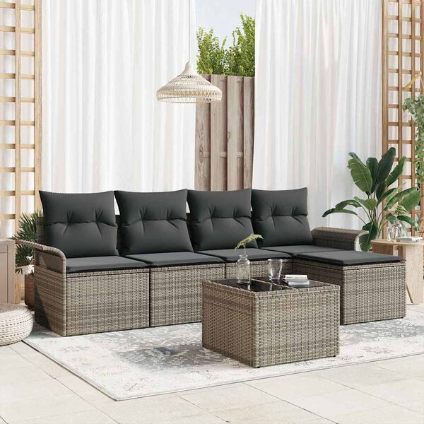 vidaXL Outdoor-Sofa mit Kissen 6 pcs Grau Poly-Rattan