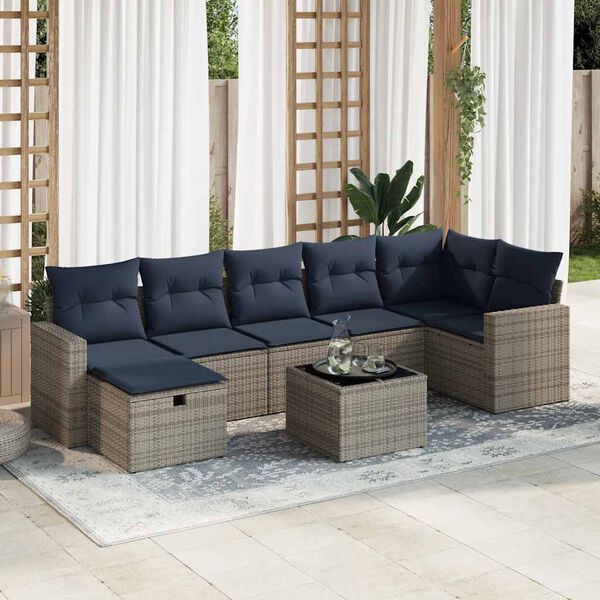 vidaXL 8-tlg. Garten-Sofagarnitur mit Kissen Grau Poly Rattan