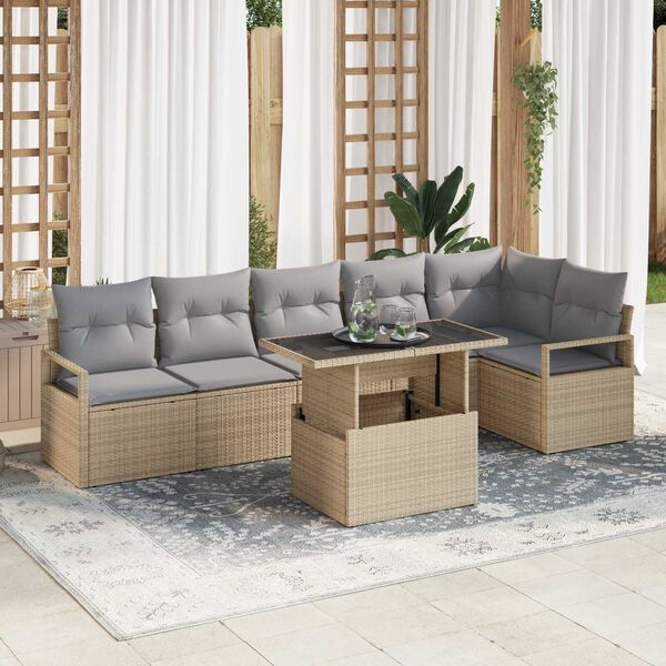 vidaXL Garten-Sofa-Set mit Speicher 7 pcs Beige Poly Rattan
