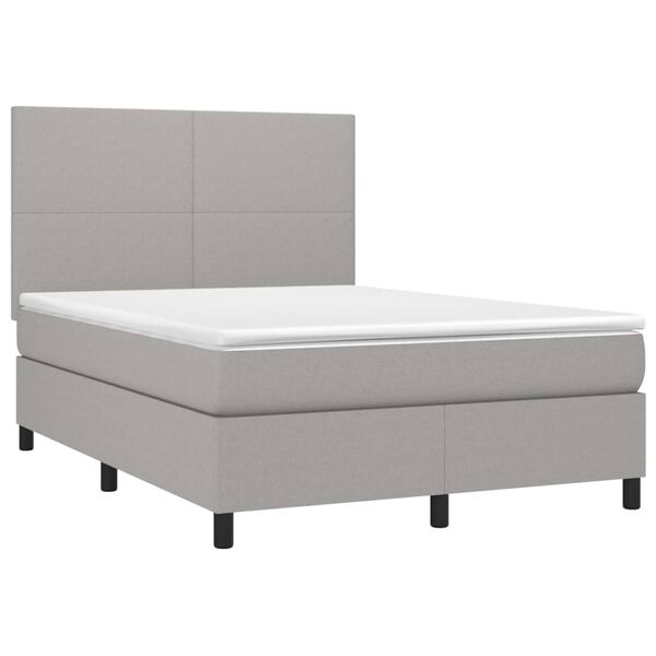 vidaXL Boxspringbett mit Matratze & LED Hellgrau 140x190 cm Stoff