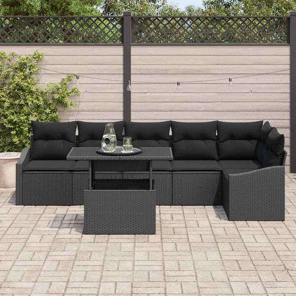 vidaXL Gartensofa-set mit Kissen 7 pcs Schwarz Poly-Rattan
