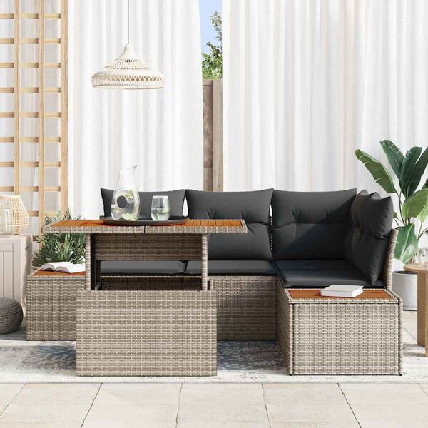 vidaXL Garten-Sofa-Set mit Speicher 5 pcs Grau Poly Rattan