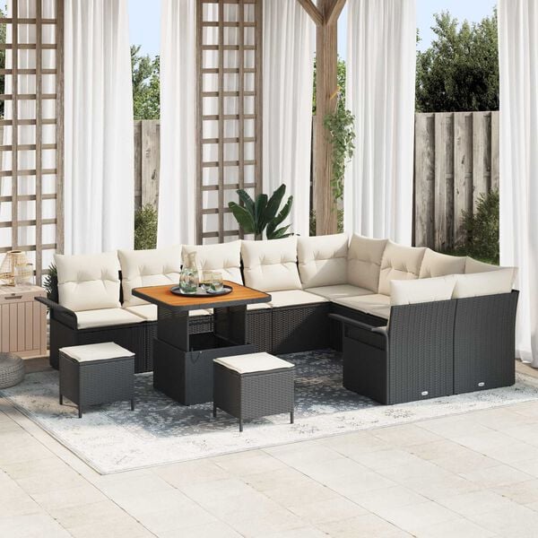 vidaXL Gartensofa-set mit Kissen 12 pcs Schwarz Poly-Rattan