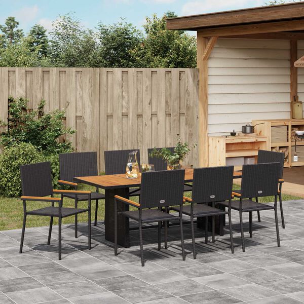 vidaXL Garten Essgruppe 9 pcs Schwarz Poly-Rattan