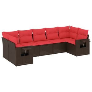 vidaXL 7-teiliges Gartensofa-Set mit Kissen, braun, Polyrattan