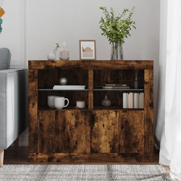 vidaXL Beistellschr&auml;nke mit LED-Leuchten 2 Stk. R&auml;uchereiche