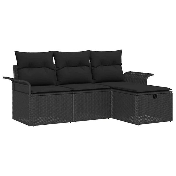 vidaXL Garten-Sofa-Set mit Kissen 4 pcs Schwarz Poly Rattan