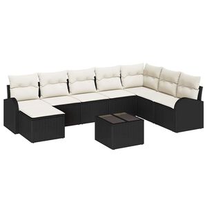 vidaXL Sofa Set mit Kissen 9 pcs Schwarz und Wei&szlig; Poly-Rattan