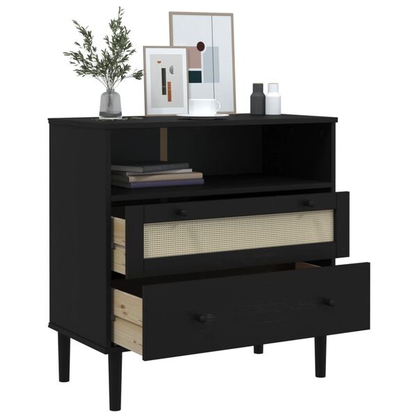 vidaXL Sideboard SENJA Rattan-Optik Schwarz 80x40x80 cm Kiefernholz