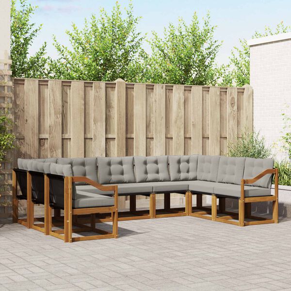 vidaXL Outdoor-Sofagarnitur mit Kissen 9 pcs Nat&uuml;rlich und Hellgrau
