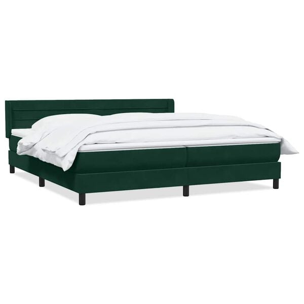 vidaXL Boxspringbett mit Matratze Dunkelgr&uuml;n 180x210 cm Samt