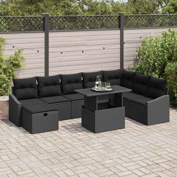 vidaXL Garten-Sofa-Set 9 pcs Schwarz Poly-Rattan