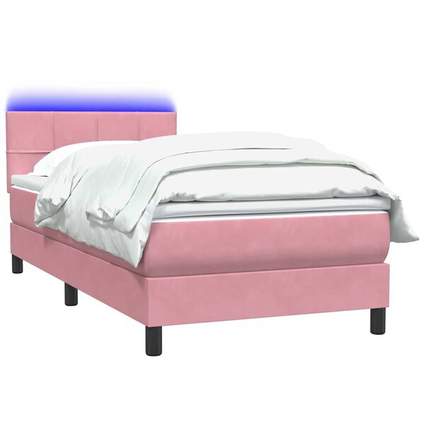 vidaXL Boxspringbett mit Matratze & LED Rosa 100x220 cm Samt