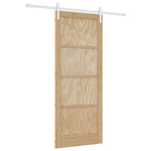 vidaXL Schiebet&uuml;r 86 x 211 cm Massives Kiefernholz Nat&uuml;rlich und Wei&szlig;