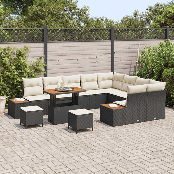 vidaXL Gartensofa-set mit Kissen 12 pcs Schwarz Poly Rattan