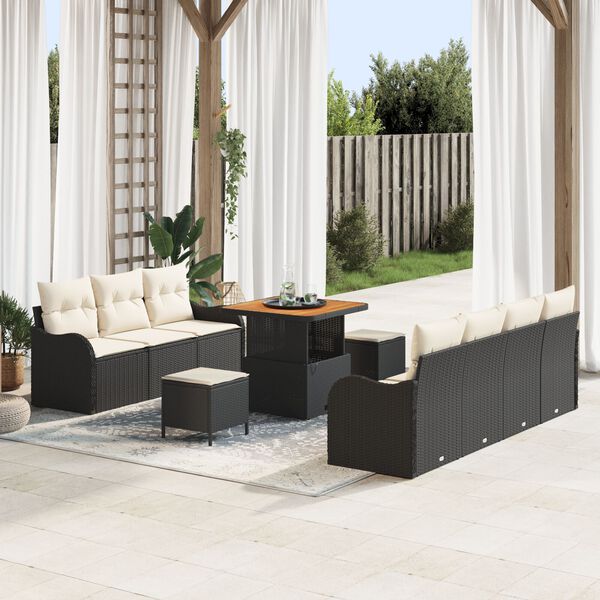 vidaXL Garten-Sofa-Set mit Kissen mit Kissen 10 pcs Schwarz und Creme