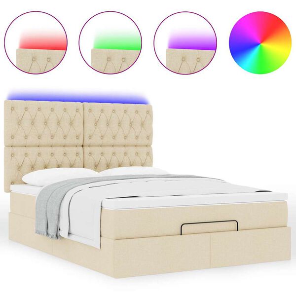 vidaXL Ottoman-Bett mit Matratze & LEDs Creme 140x190 cm Stoff