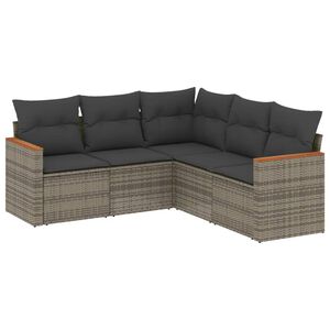 vidaXL 5-tlg. Garten-Sofagarnitur mit Kissen Grau Poly Rattan