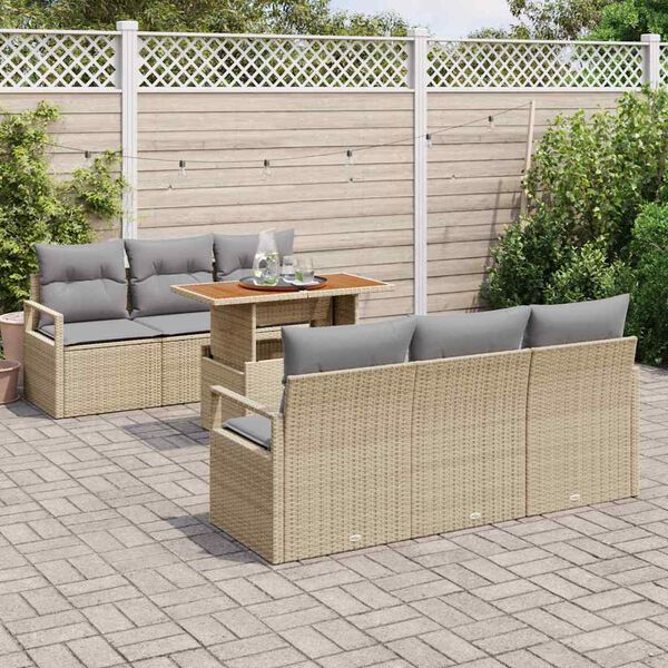 vidaXL Garten-Sofa-Set mit Kissen 7 pcs Beige und Hellgrau