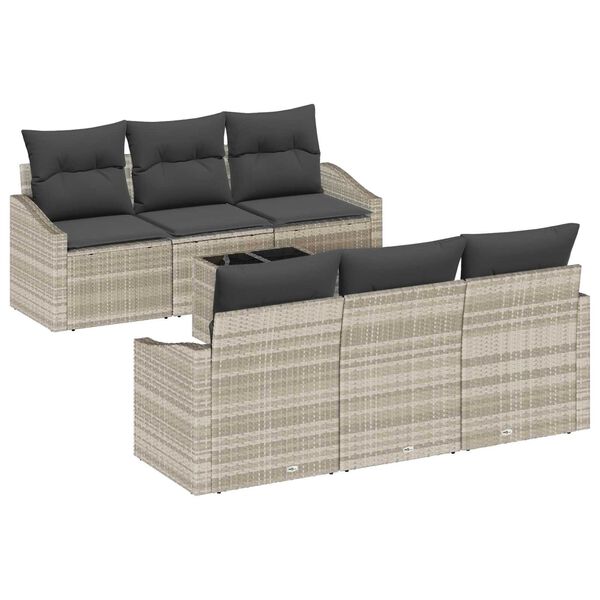 vidaXL Sofa Set mit Kissen mit Kissen 7 pcs Hellgrau Poly-Rattan
