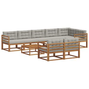 vidaXL Outdoor-Sofagarnitur mit Kissen 9 pcs Nat&uuml;rlich und Hellgrau