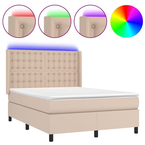 vidaXL Boxspringbett mit Matratze & LED Cappuccino-Braun 140x200cm