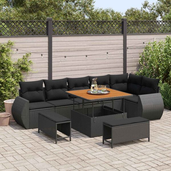 vidaXL Gartensofa-set 9 pcs Schwarz Poly-Rattan