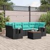 vidaXL 7-teiliges Gartensofa-Set mit Kissen, schwarzes Polyrattan
