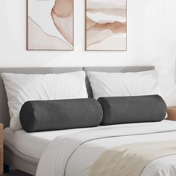 vidaXL Bolsterkissen 2 St&uuml;ck Dunkelgrau &Oslash; 25 x 70 cm Cordstoff