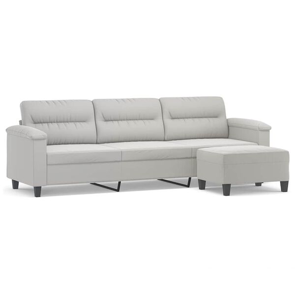 vidaXL 3-Sitzer-Sofa mit Hocker Hellgrau 210 cm Mikrofasergewebe