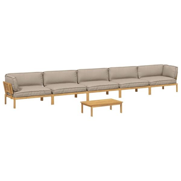 vidaXL Sofa Set mit Kissen Uni 6 pcs Taupe Massivholz Akazie