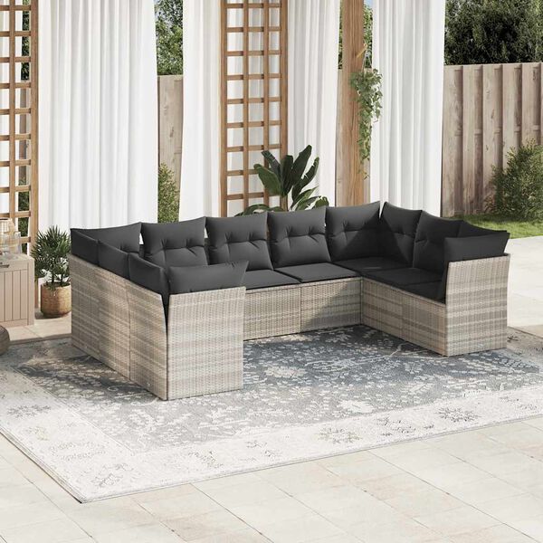 vidaXL 9-tlg. Garten-Sofagarnitur mit Kissen Hellgrau Poly Rattan