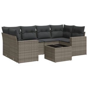 vidaXL 7-tlg. Garten-Sofagarnitur mit Kissen Grau Poly Rattan