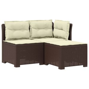 vidaXL 3-Sitzer Garten Sofa mit Kissen Rattan-Look PP Braun