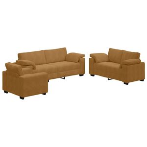 vidaXL 3-tlg. Sofagarnitur mit Kissen Braun Samt