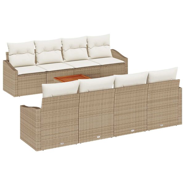 vidaXL Gartensofa-set mit Kissen 9 pcs Beige Poly-Rattan