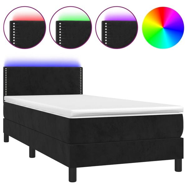 vidaXL Boxspringbett mit Matratze & LED Schwarz 90x200 cm Samt