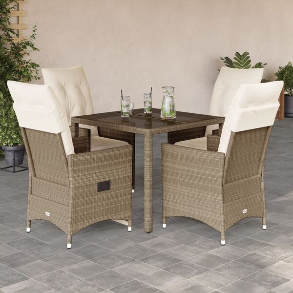 vidaXL 5-tlg. Garten-Essgruppe mit Kissen Beige Poly Rattan