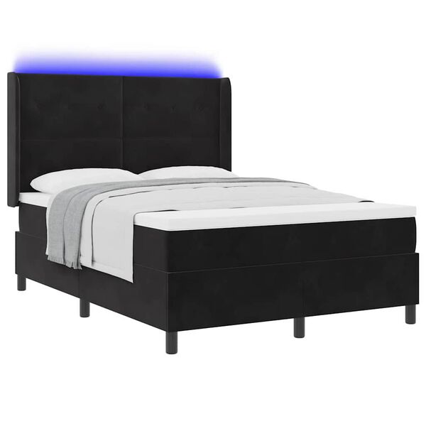 vidaXL LED Boxspringbett mit Matratze Schwarz 140 x 190 cm Samt