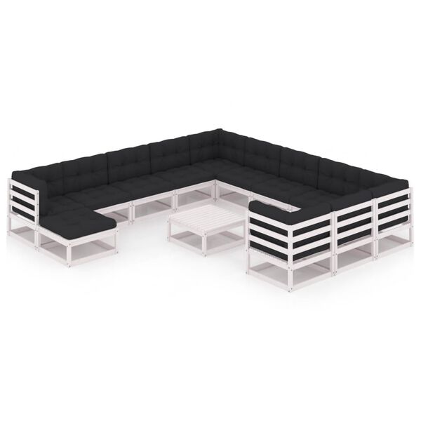 vidaXL 13-tlg. Garten-Lounge-Set mit Kissen Wei&szlig; Massivholz Kiefer
