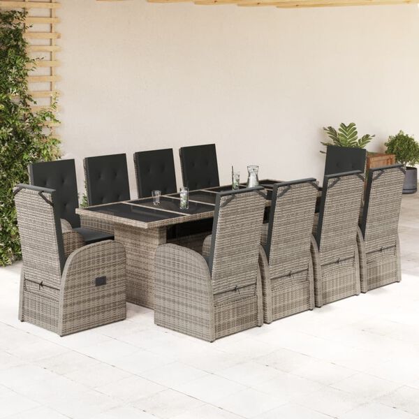 vidaXL 11-tlg. Garten-Essgruppe mit Kissen Grau Poly Rattan