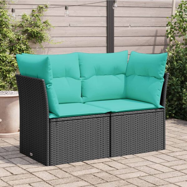 vidaXL Gartensofa mit Kissen 2-Sitzer Schwarz Poly Rattan