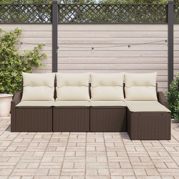 vidaXL Sofa Set mit Kissen 5 pcs Braun Poly Rattan