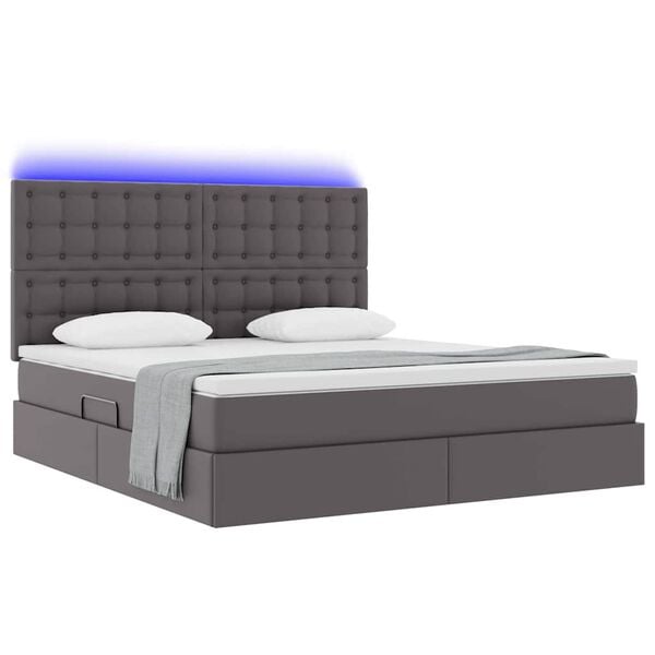 vidaXL Bett mit Stauraum und LED mit LED Grau 160 x 200 cm Kunstleder