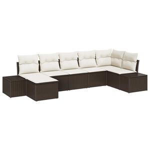 vidaXL Garten-Sofa-Set mit Kissen mit Speicher 7 pcs Braun Poly Rattan