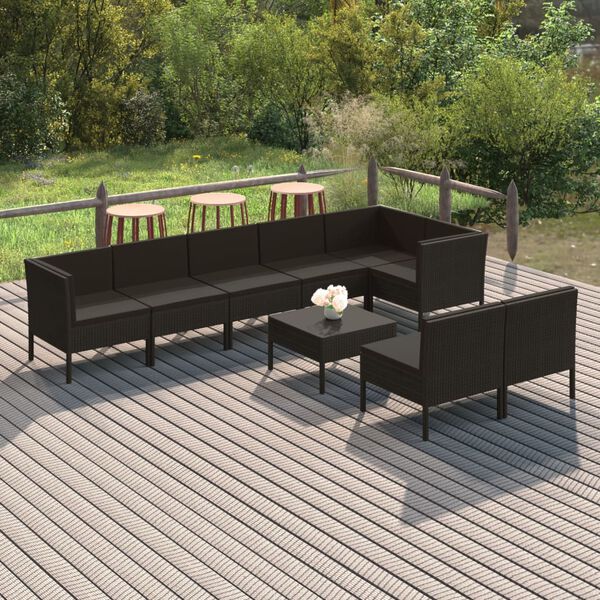 vidaXL 9-tlg. Garten-Lounge-Set mit Auflagen Poly Rattan Schwarz