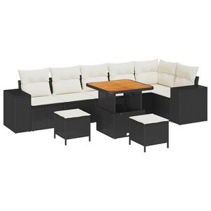 vidaXL Gartensofa-set mit Kissen 9 pcs Schwarz Poly-Rattan