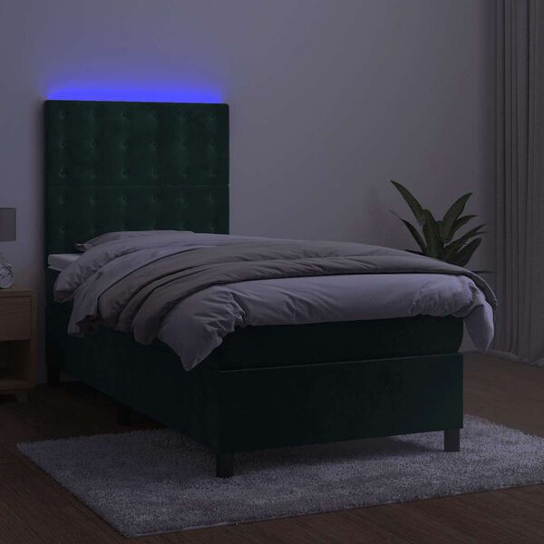 vidaXL Boxspringbett mit Matratze & LED Dunkelgr&uuml;n 90x200 cm Samt