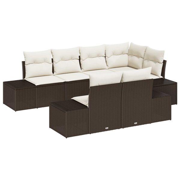vidaXL Gartensofa-set mit Speicher 7 pcs Braun und Creme Poly-Rattan